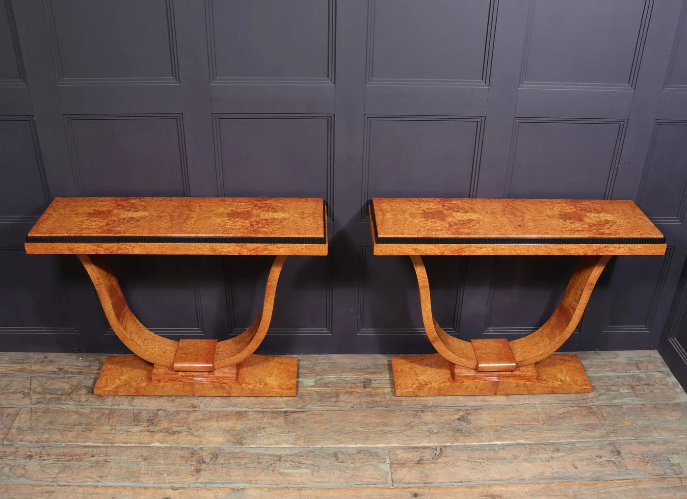 Pair of French Art Deco Console Tables in Amboyna