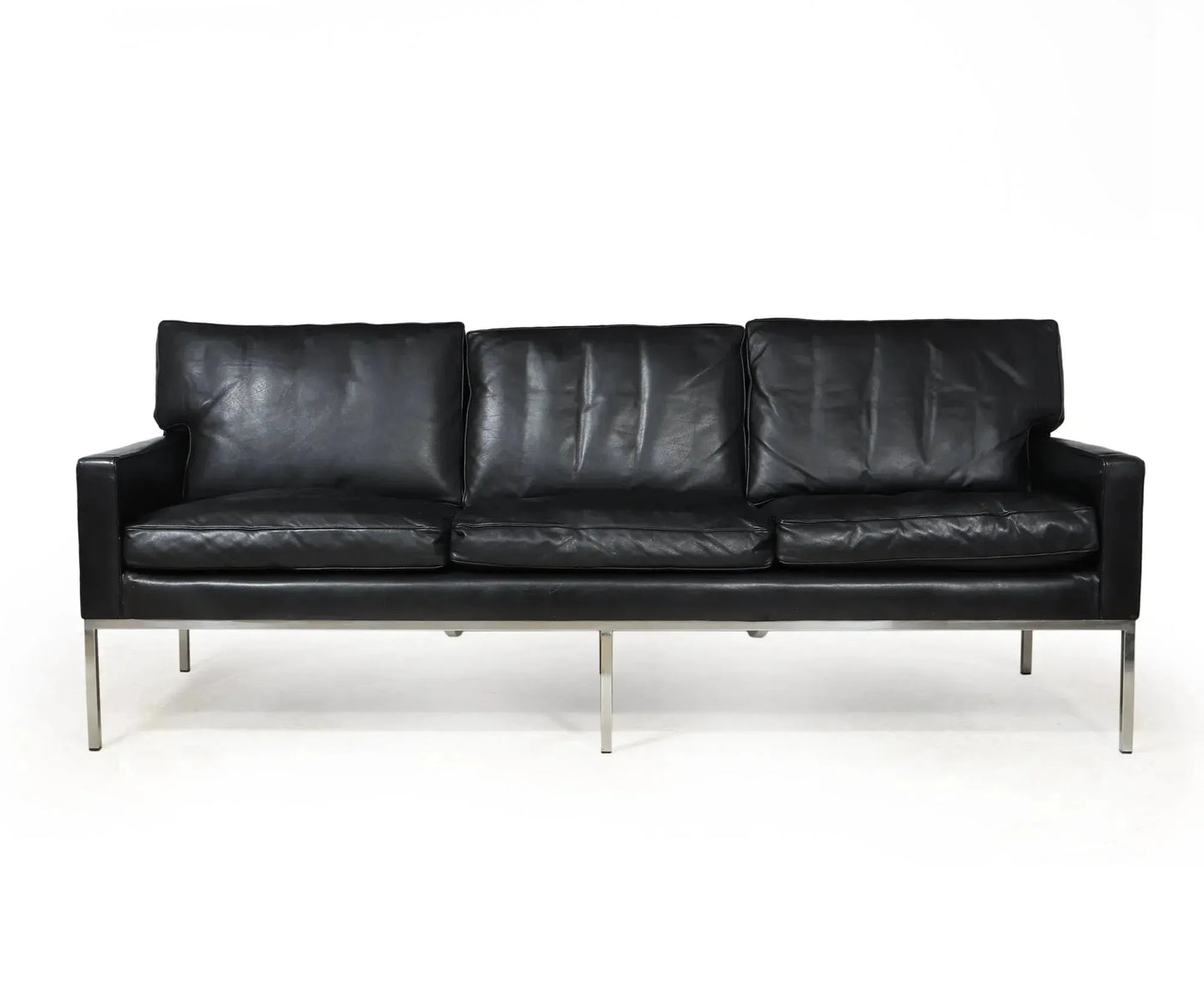 Scandinavian Mid Century Modern Black Leather Sofa