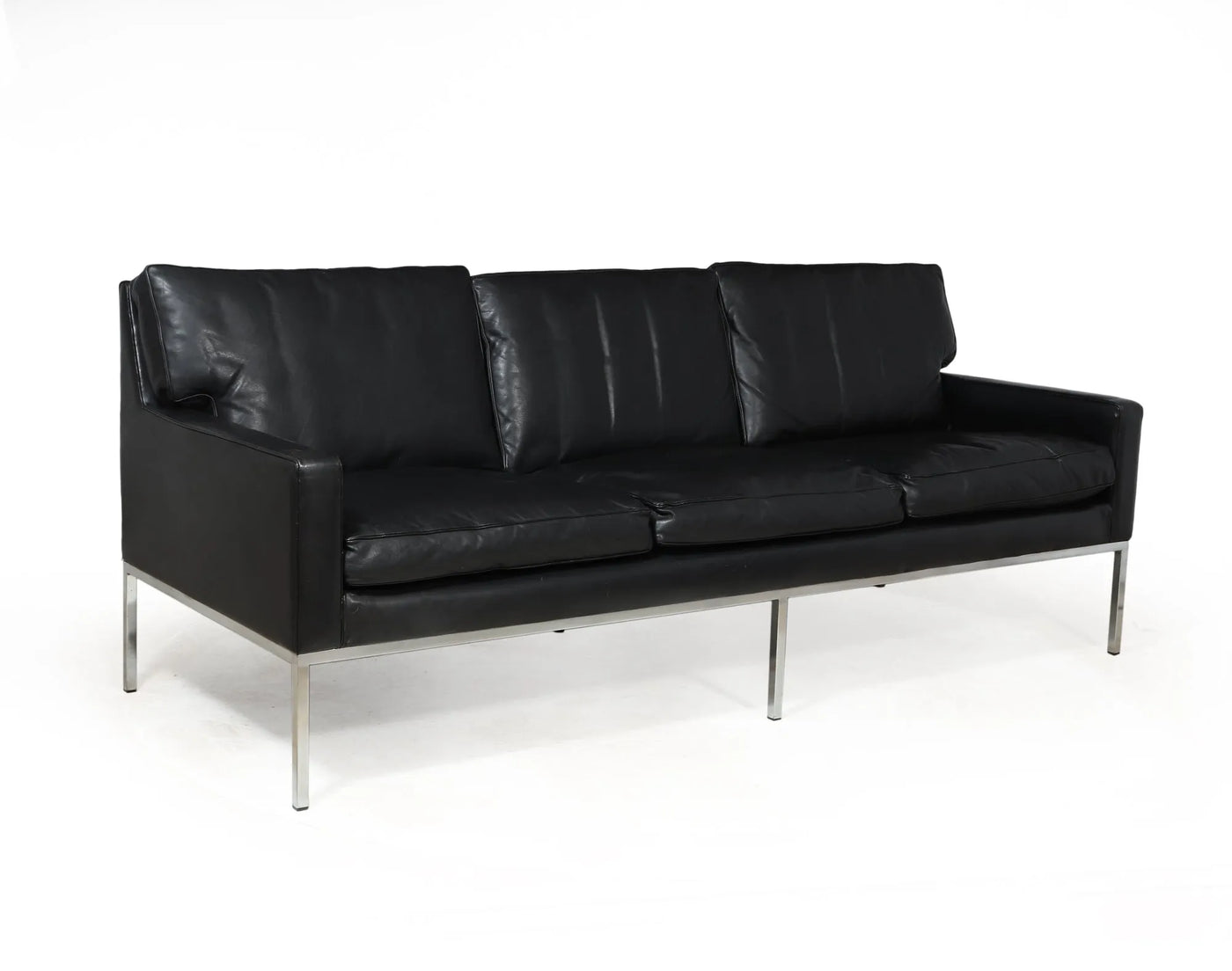 Scandinavian Mid Century Modern Black Leather Sofa