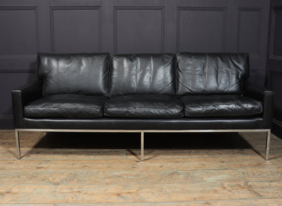 Scandinavian Mid Century Modern Black Leather Sofa