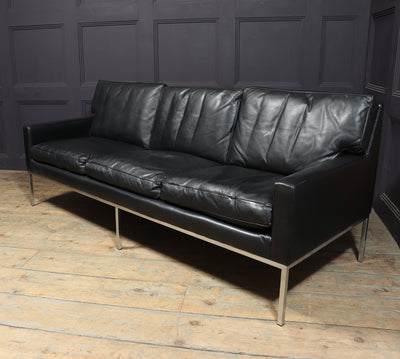 Scandinavian Mid Century Modern Black Leather Sofa