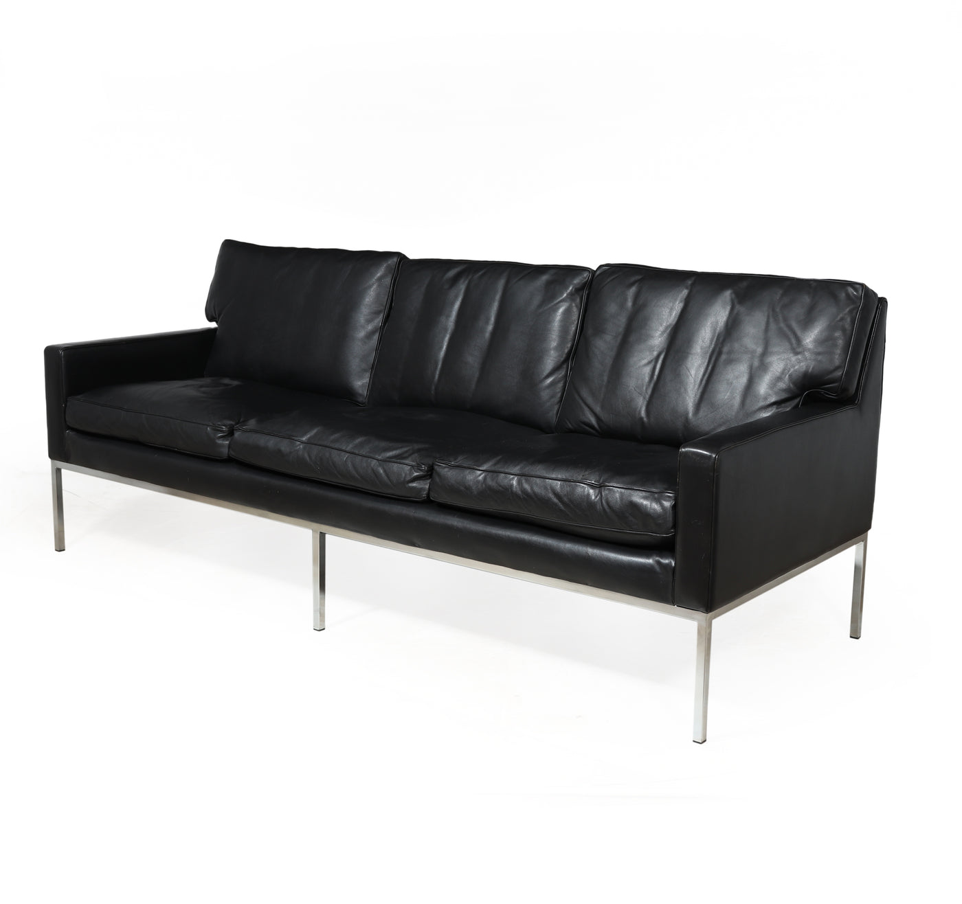 Scandinavian Mid Century Modern Black Leather Sofa