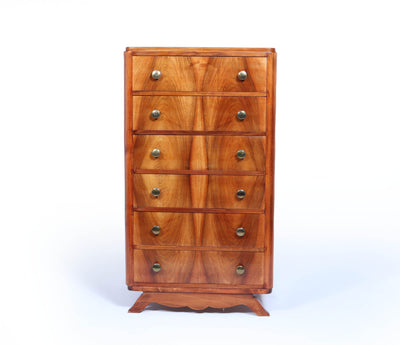 Tall Slim French Art Deco Walnut Chest of Drawers