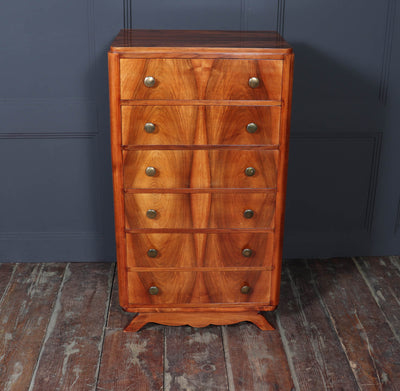 Tall Slim French Art Deco Walnut Chest of Drawers