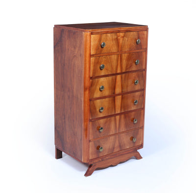 Tall Slim French Art Deco Walnut Chest of Drawers