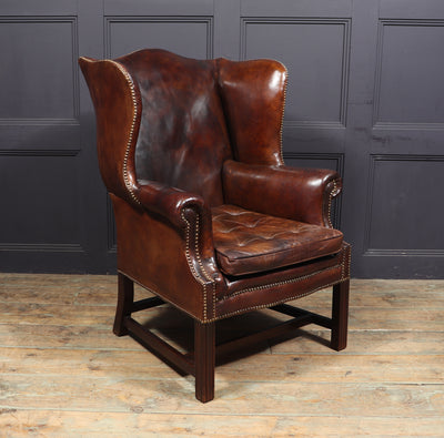 Vintage Brown Leather Wing Chair room