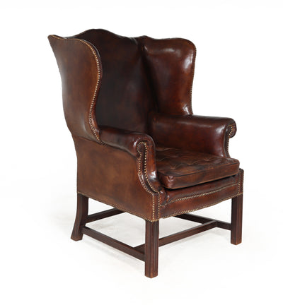 Vintage Brown Leather Wing Chair side