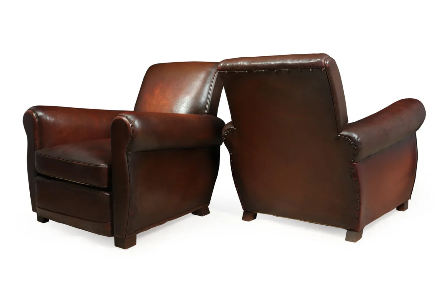 Antique French Leather Club Chairs c1940