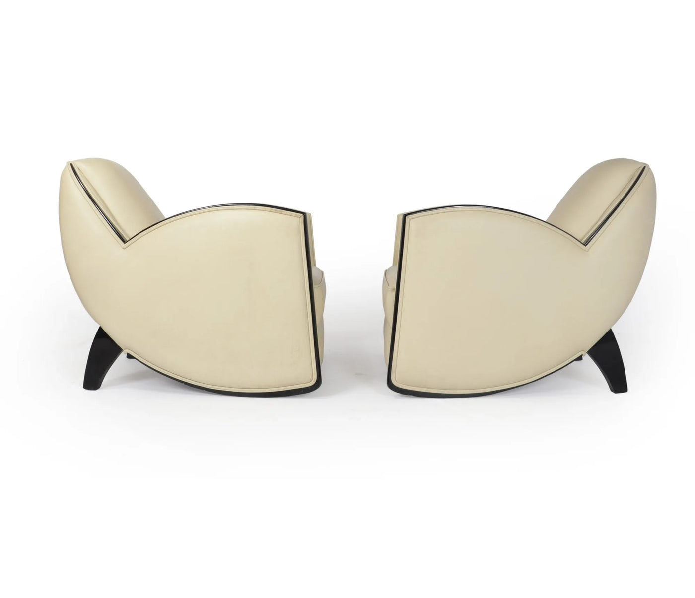 Art Deco Style Armchairs in Cream Leather