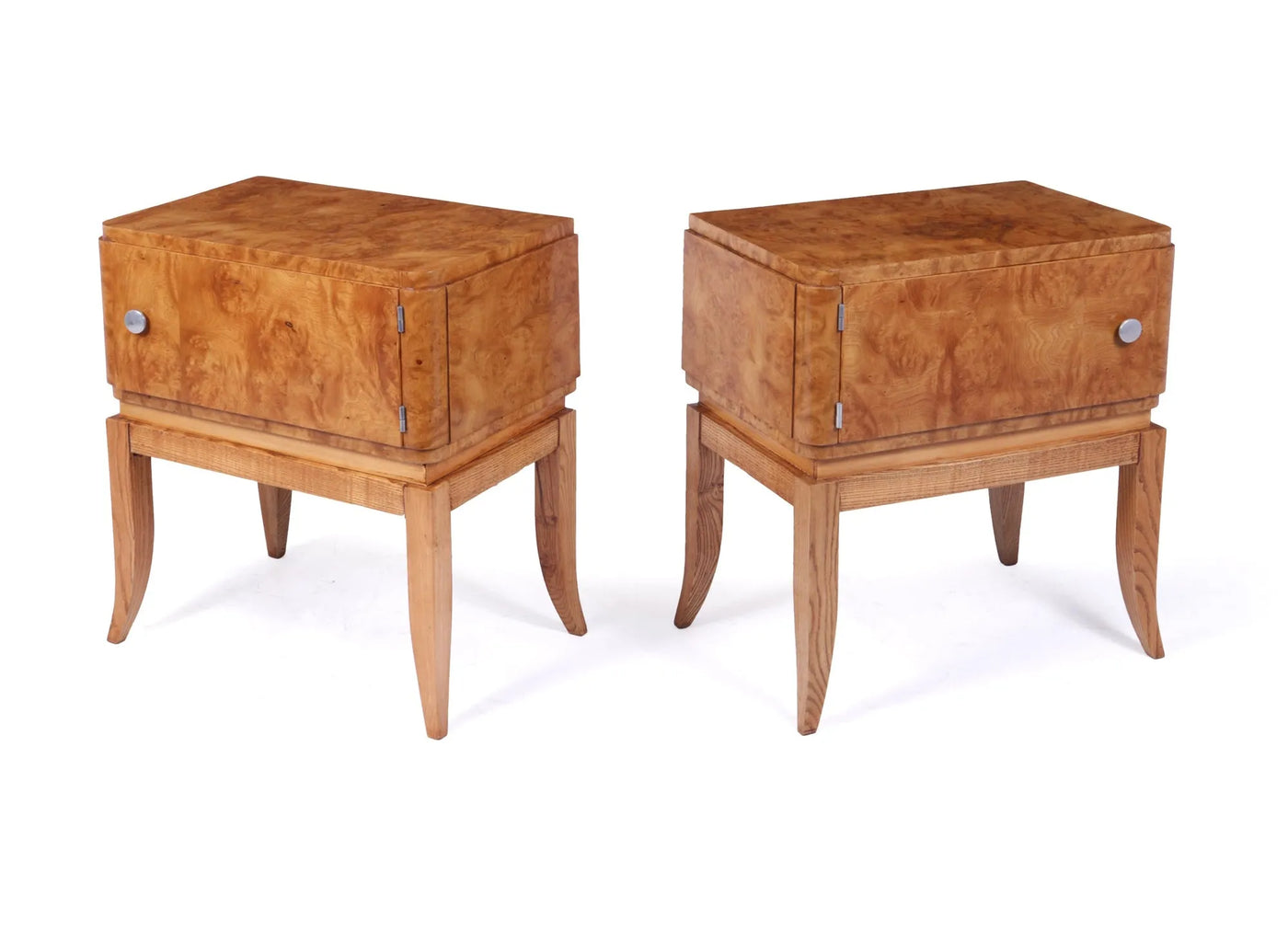 Pair of Art Deco Bedside Cabinets in Burr Elm