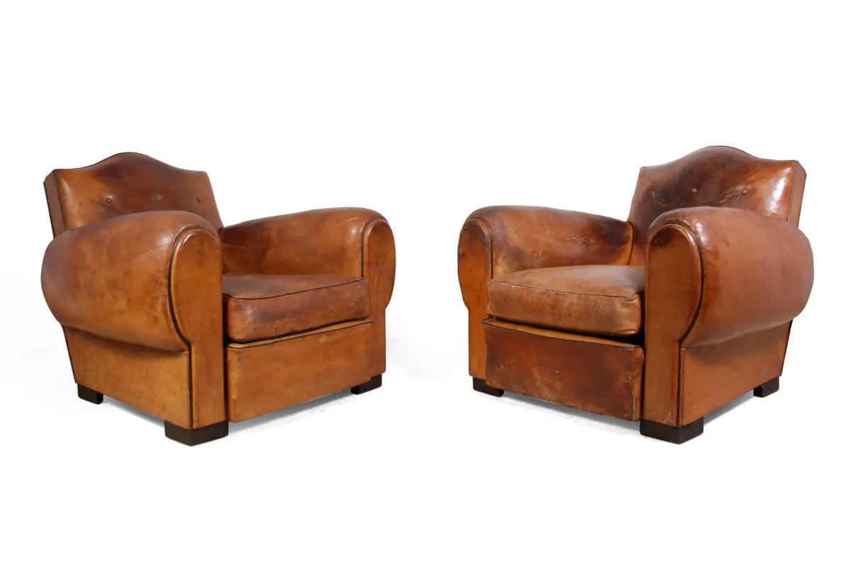 Pair of French Leather Club Chairs c1930