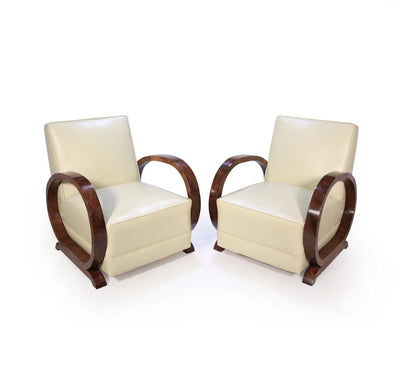 pair of art deco armchairs italian leather 