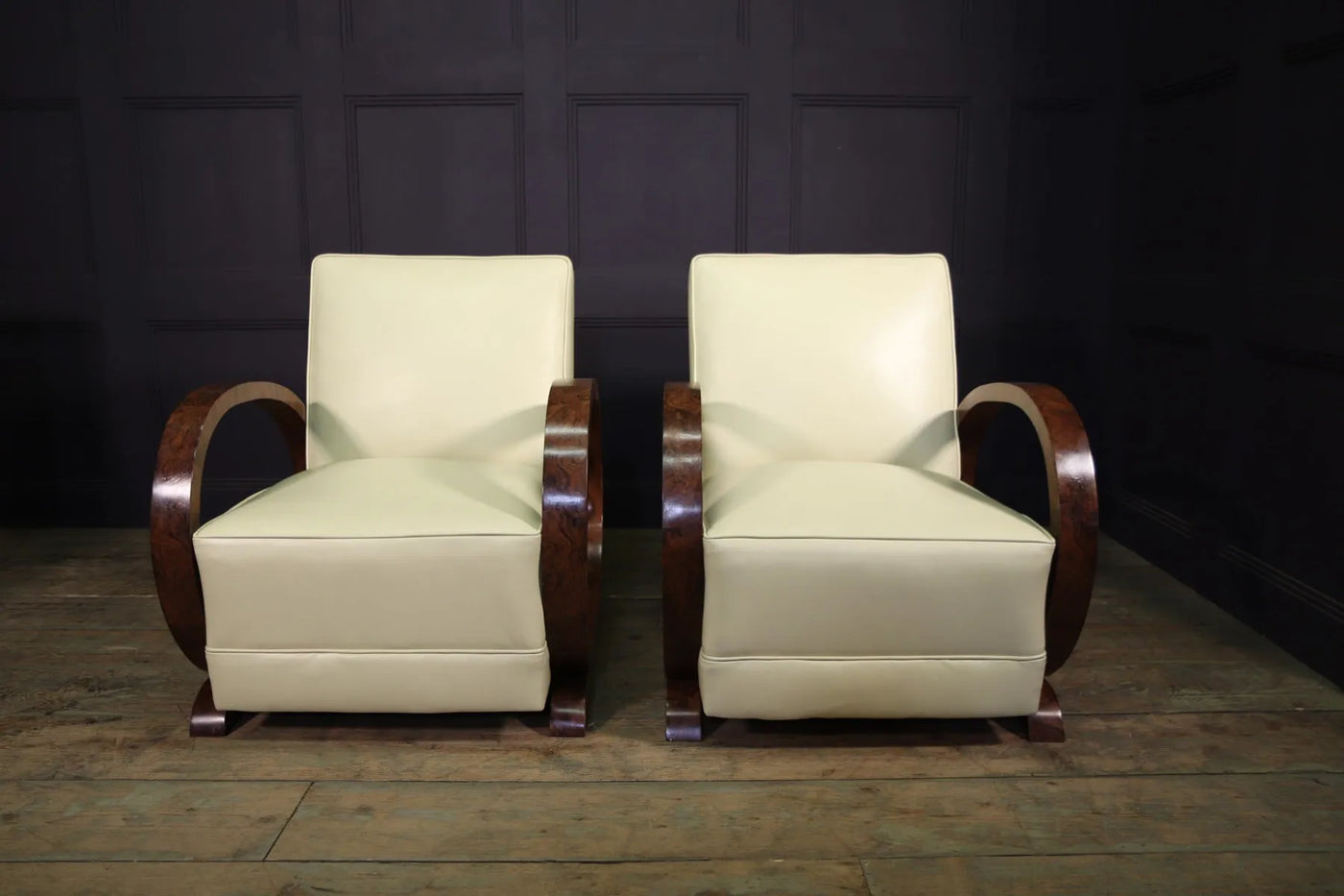 Art Deco Burr Walnut and Leather Armchairs room