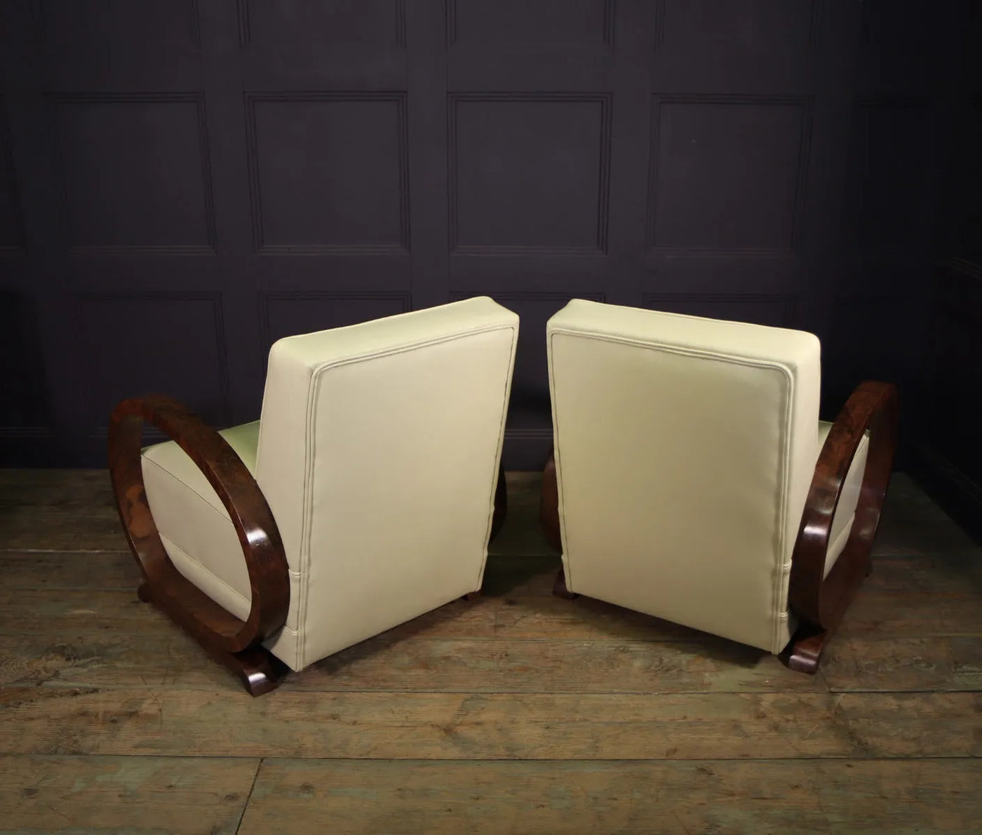 Pair of Art Deco Burr Walnut and Leather Armchairs