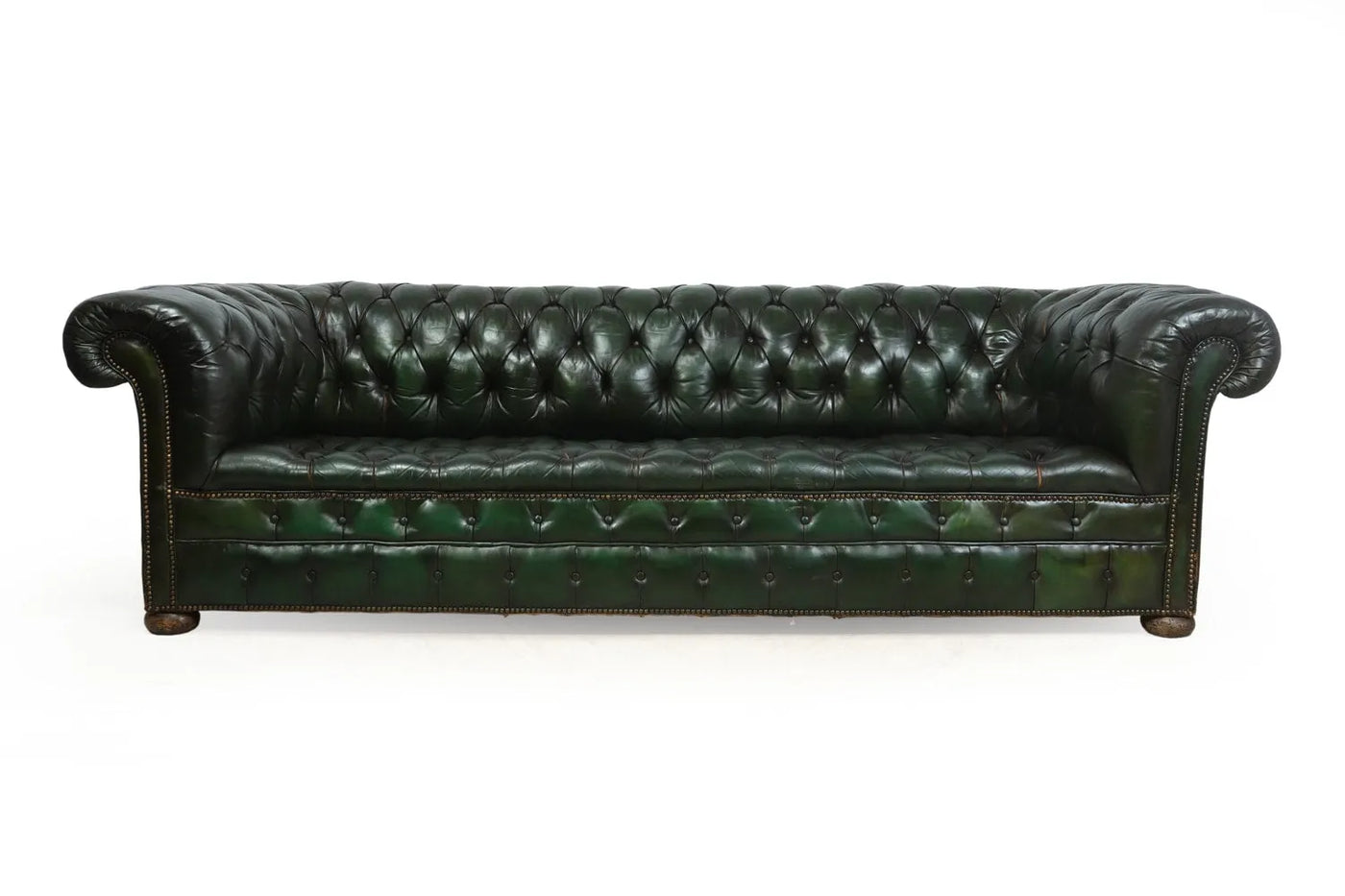 Vintage Green Leather Chesterfield