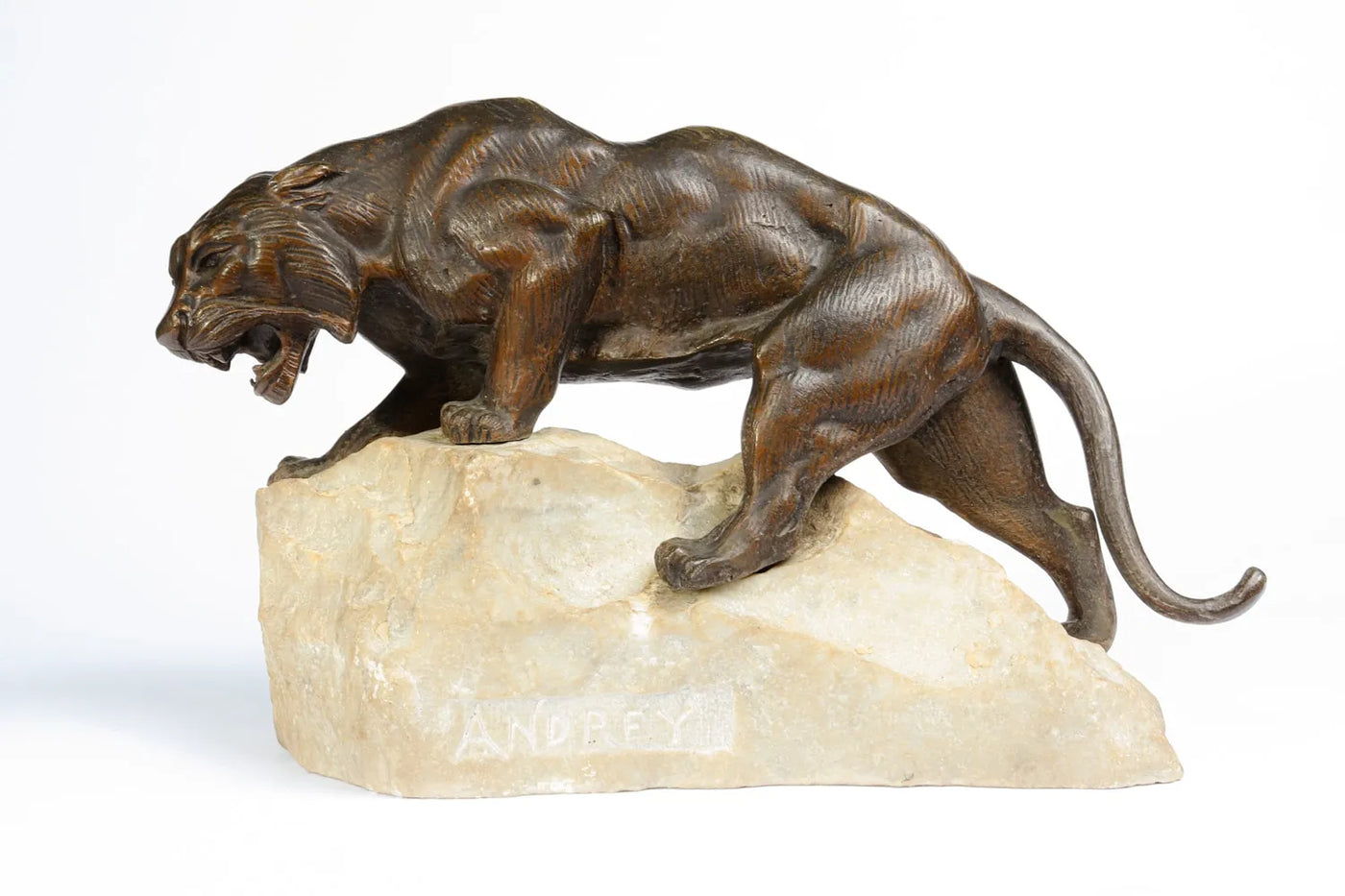 Bronze Tiger on a Rock by James Andrey