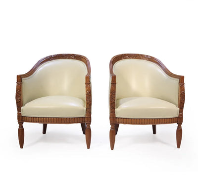 Pair of Carved Pear French Art Deco Armchairs