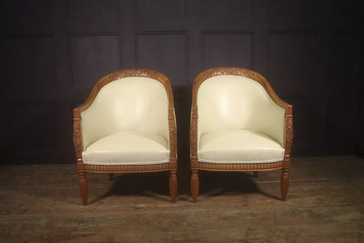 Pair of Carved Pear French Art Deco Armchairs