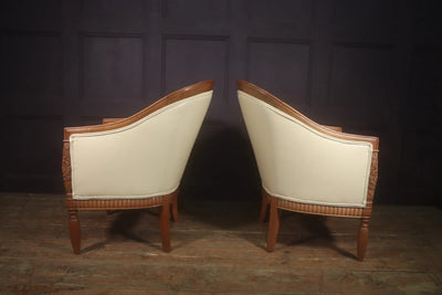 Pair of Carved Pear French Art Deco Armchairs