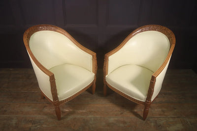 Pair of Carved Pear French Art Deco Armchairs