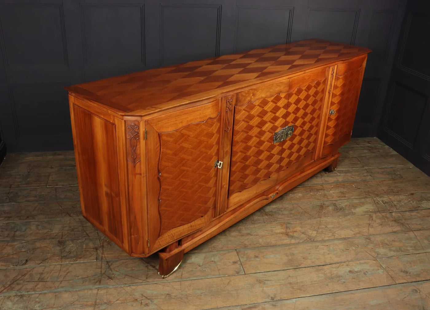 Walnut Parquetry Sideboard by Jules Leleu top side