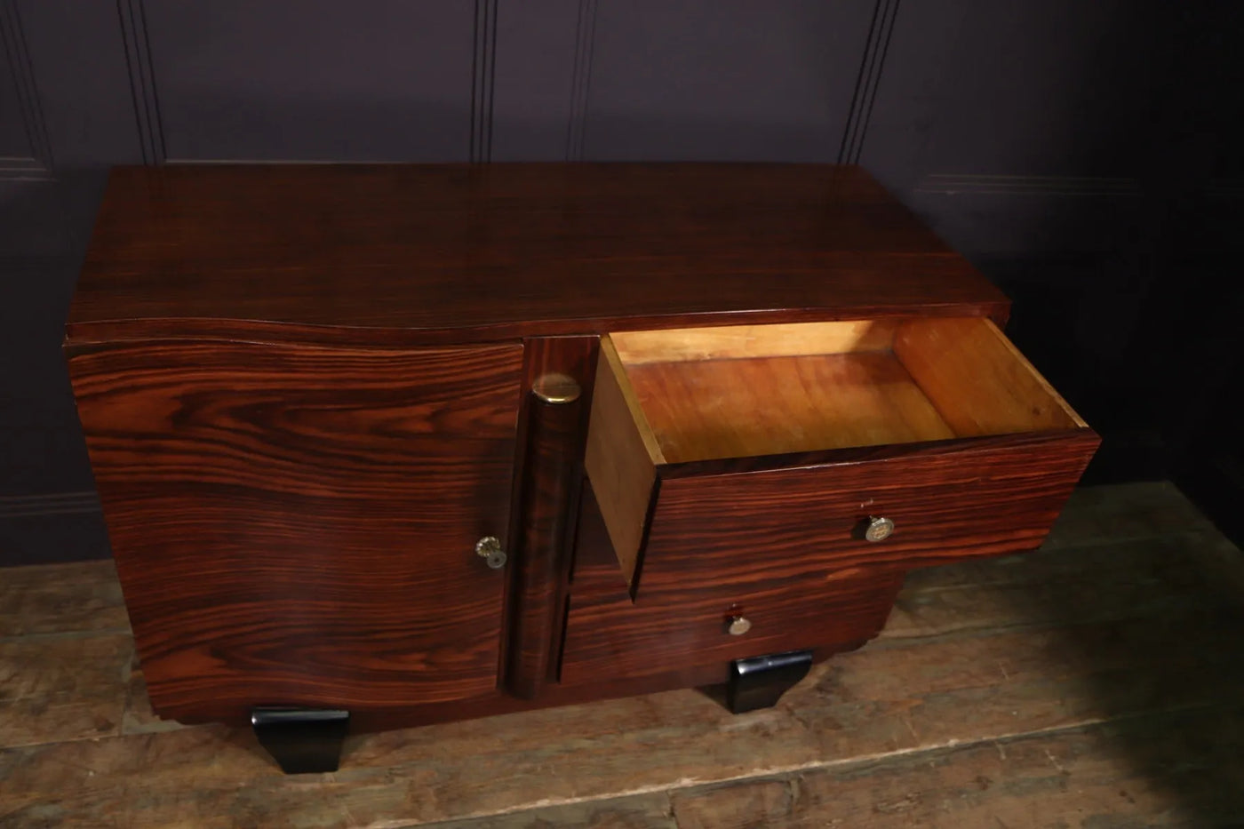 Small French Art Deco sideboard in Macassar ebony drawer