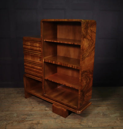 Art Deco Walnut Bookcase Original