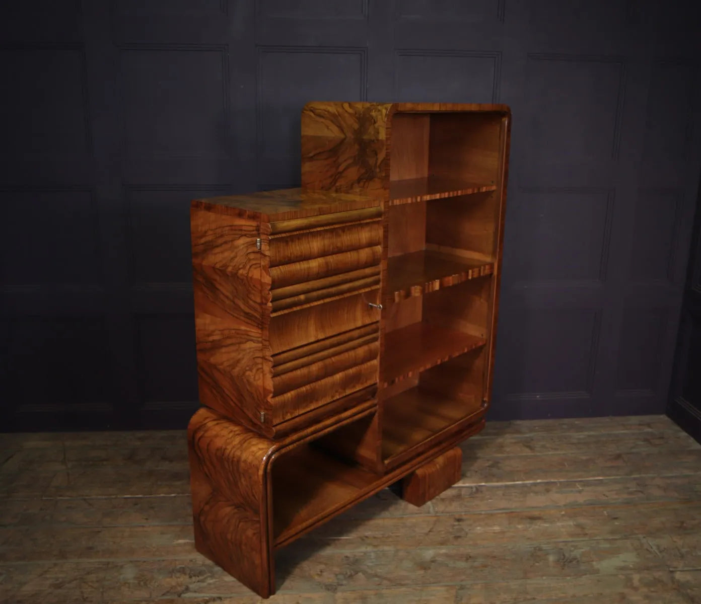 Art Deco Walnut Bookcase Original