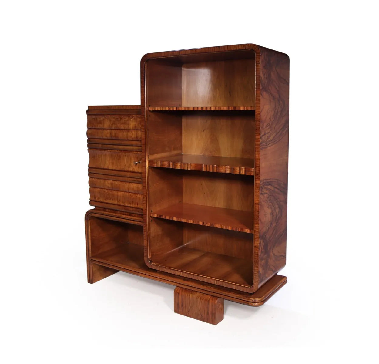 art deco walnut bookcase