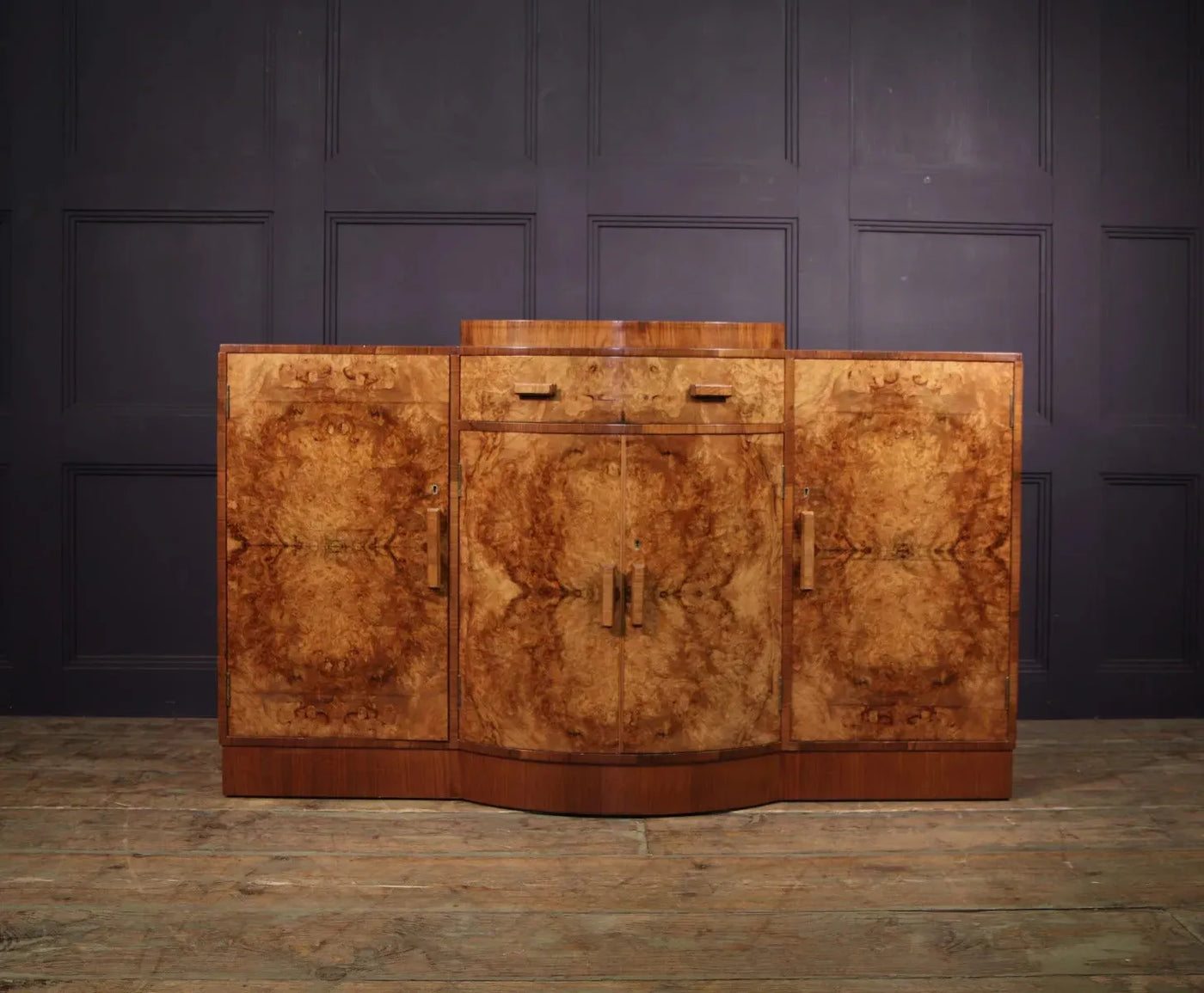 English Burr walnut Art Deco Walnut Sideboard