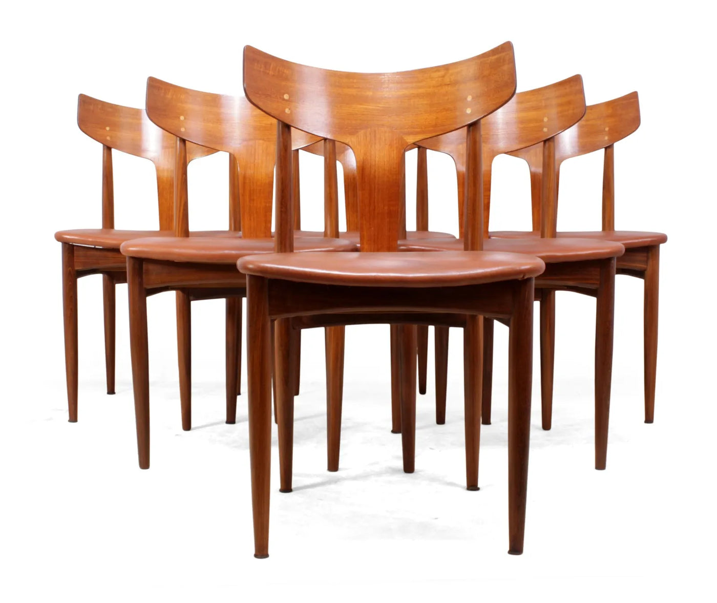 Set of Mid Century Dining Chairs in Teak and Leather