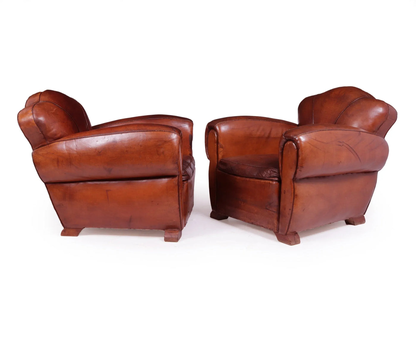 Pair of Art Deco French Leather Club Chairs