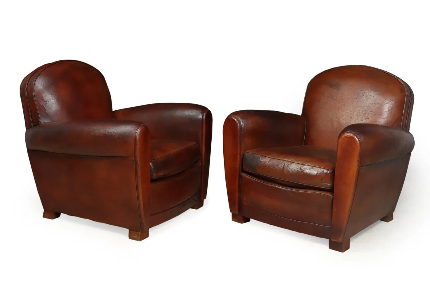 Pair of French Leather Club Chairs