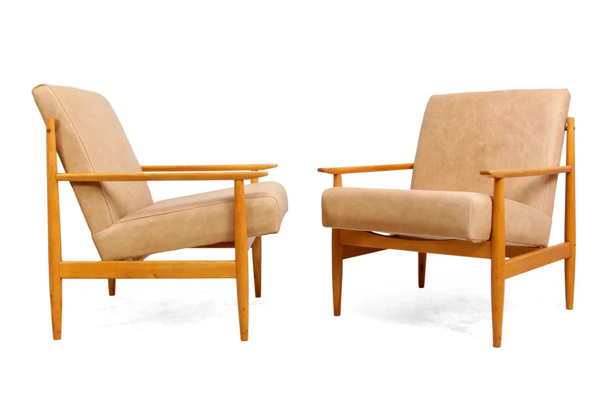 Pair of Mid Century Leather Armchairs