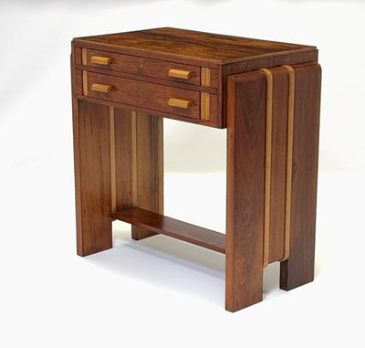 English Art Deco Walnut Console Table with Drawers