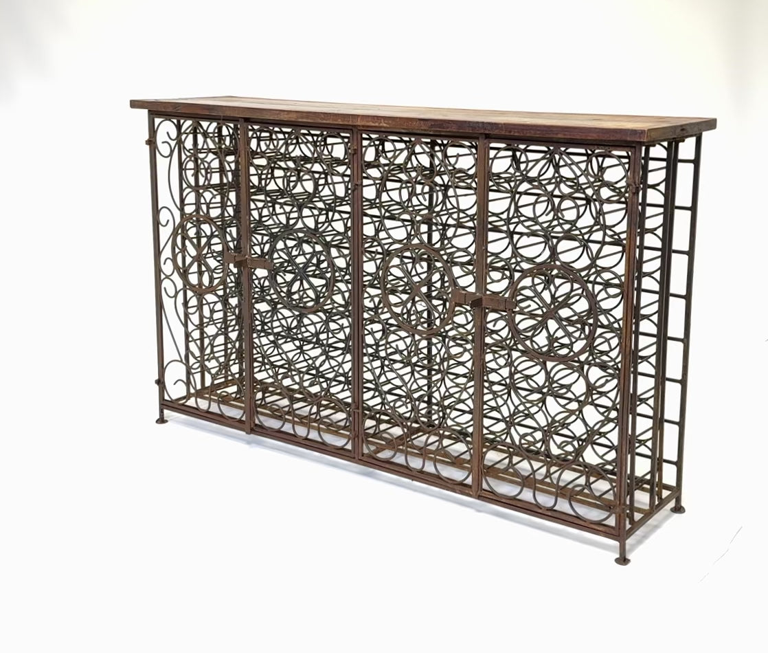 Vintage Wrought Iron French Wine Rack Cabinet