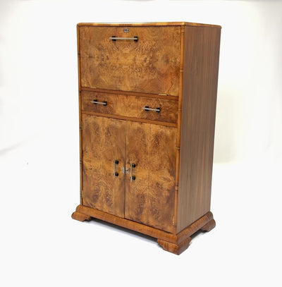 English Art Deco Cocktail Cabinet in Burr Walnut