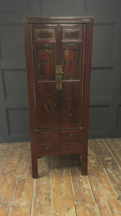 19th Century Chinese Lacquer Cabinet with Painted Panels