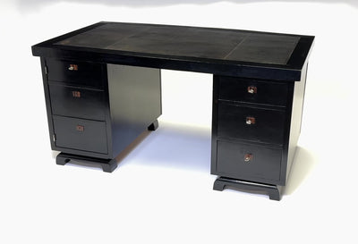 French Art Deco Ebonised Desk with Leather Top