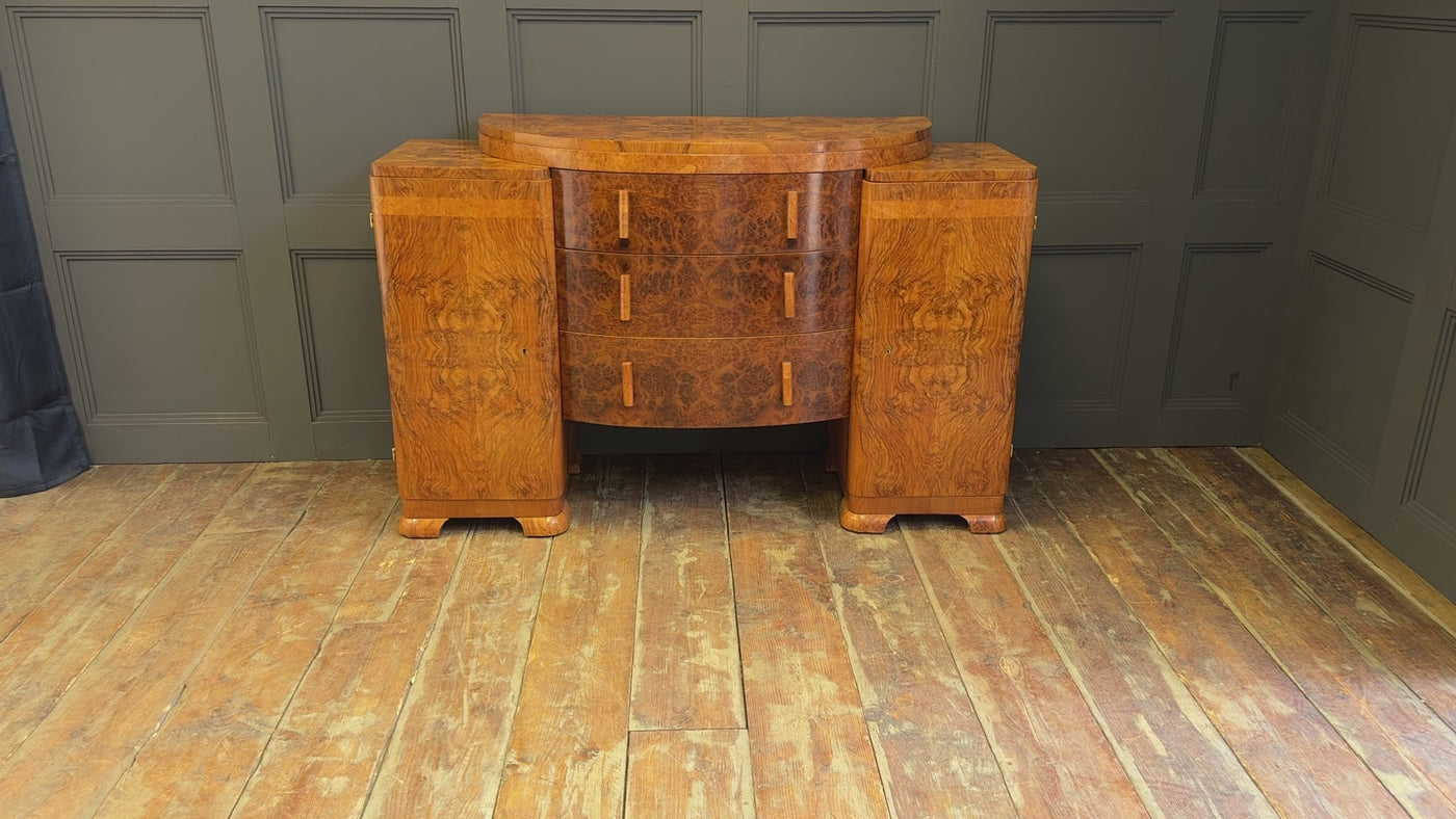 English Art Deco Burr Walnut Sideboard