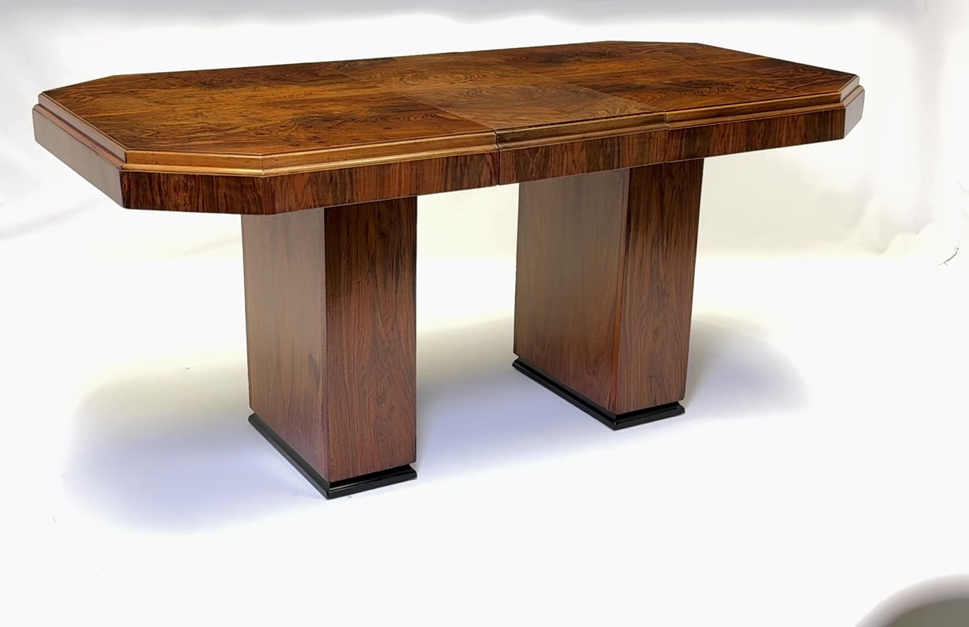 English Art Deco Walnut Extending Dining Table