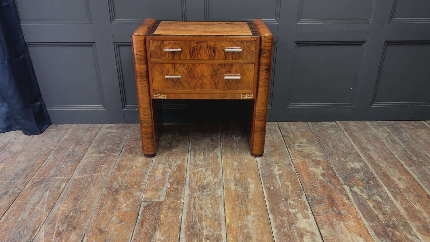French Art Deco Walnut Side Cabinet with Inlay, c. 1930s