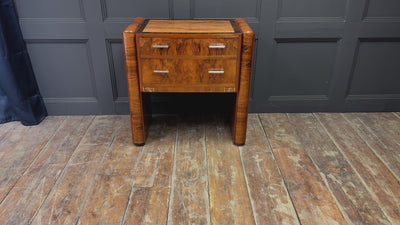 French Art Deco Walnut Side Cabinet with Inlay, c. 1930s