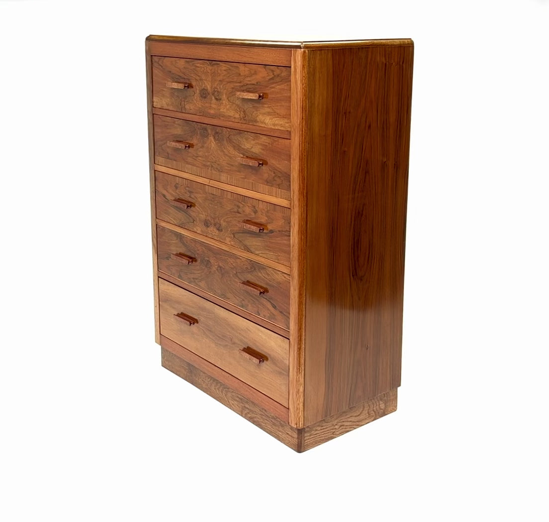 Large Art Deco Figured Walnut Chest of Drawers