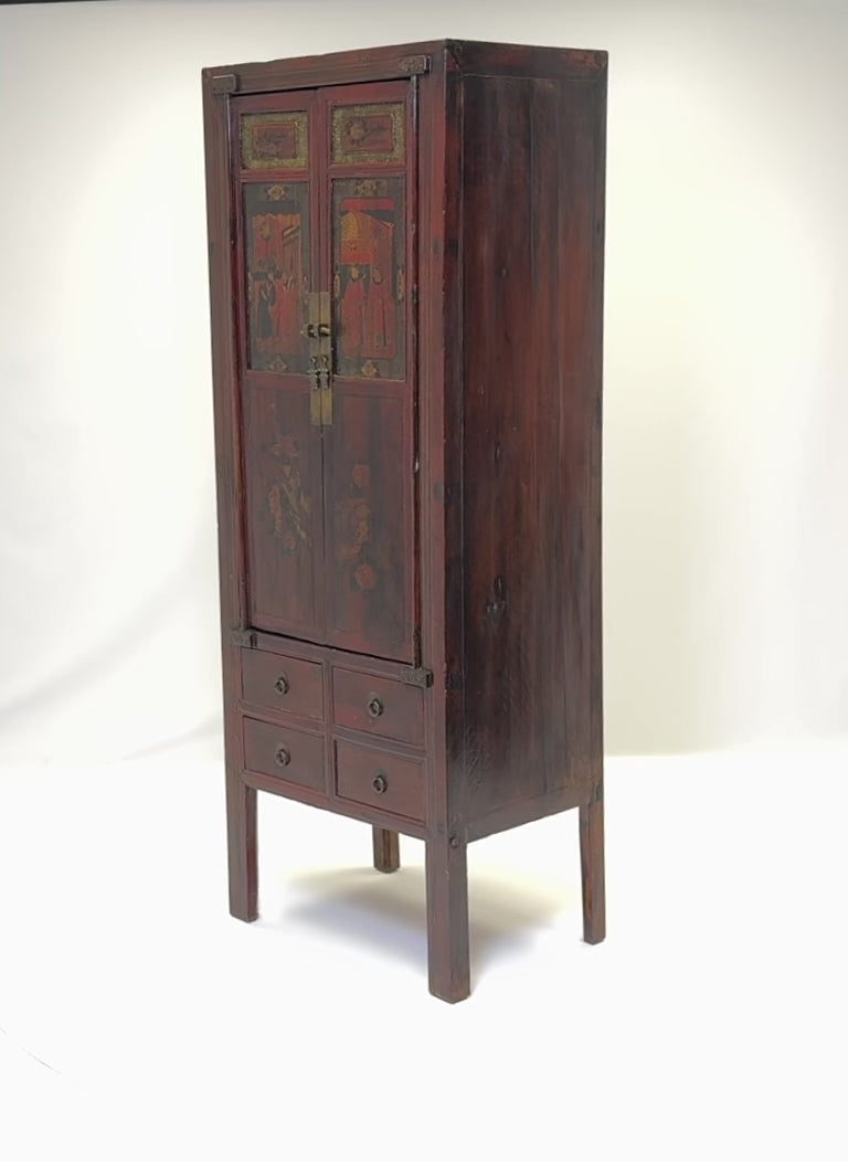 19th Century Chinese Lacquer Cabinet with Painted Panels