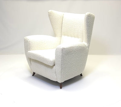 Pair of Italian Mid-Century Wingback Armchairs in Bouclé, c. 1950s