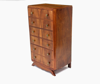 Tall Slim French Art Deco Walnut Chest of Drawers