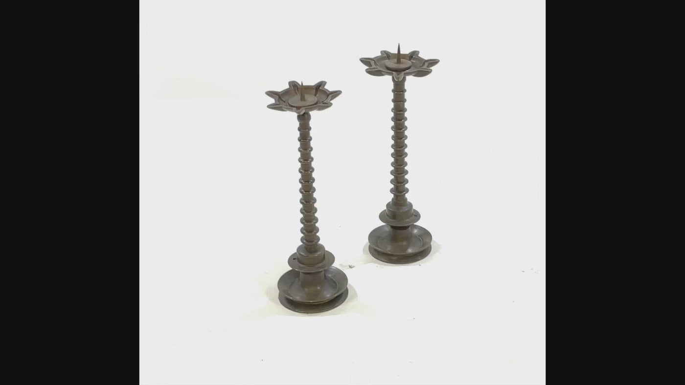 Pair of 19th century Bronze bobbin Candlesticks