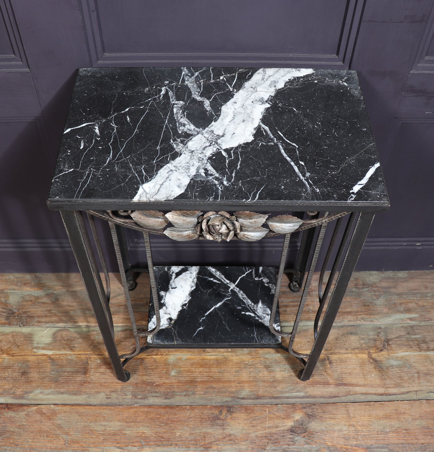 Art Deco Metal and Marble Console Hall Table top