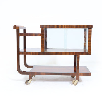 Art Deco Walnut Drinks Trolley side